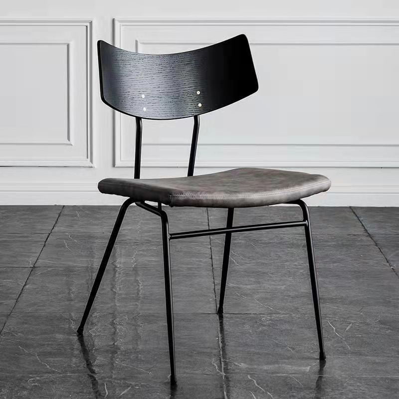 Chaise de salle à manger industrielle contemporaine en cuir PU carré incurvé avec dossier sans accoudoirs pour salle à manger 