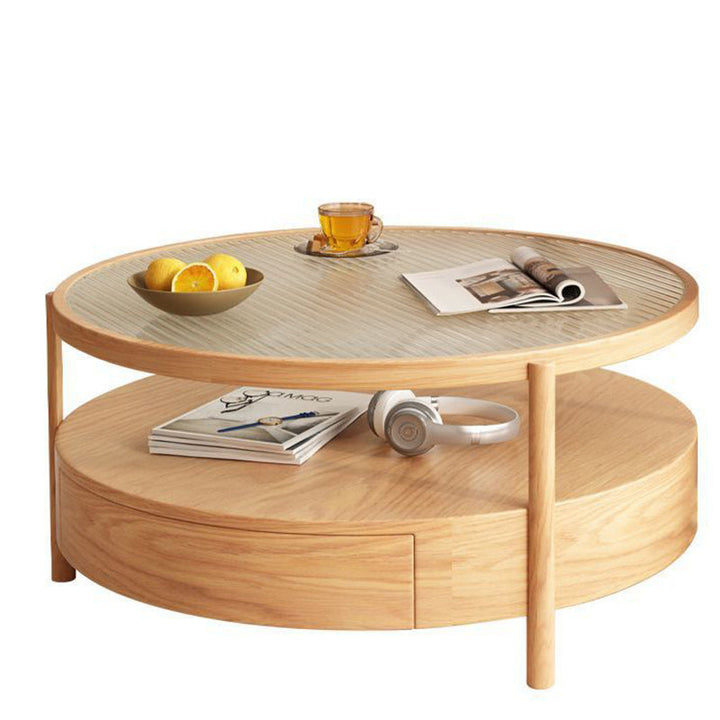 Zeitgenössischer japanischer quadratischer runder Glas-Holz-Beistelltisch 2-stufig für das Wohnzimmer 