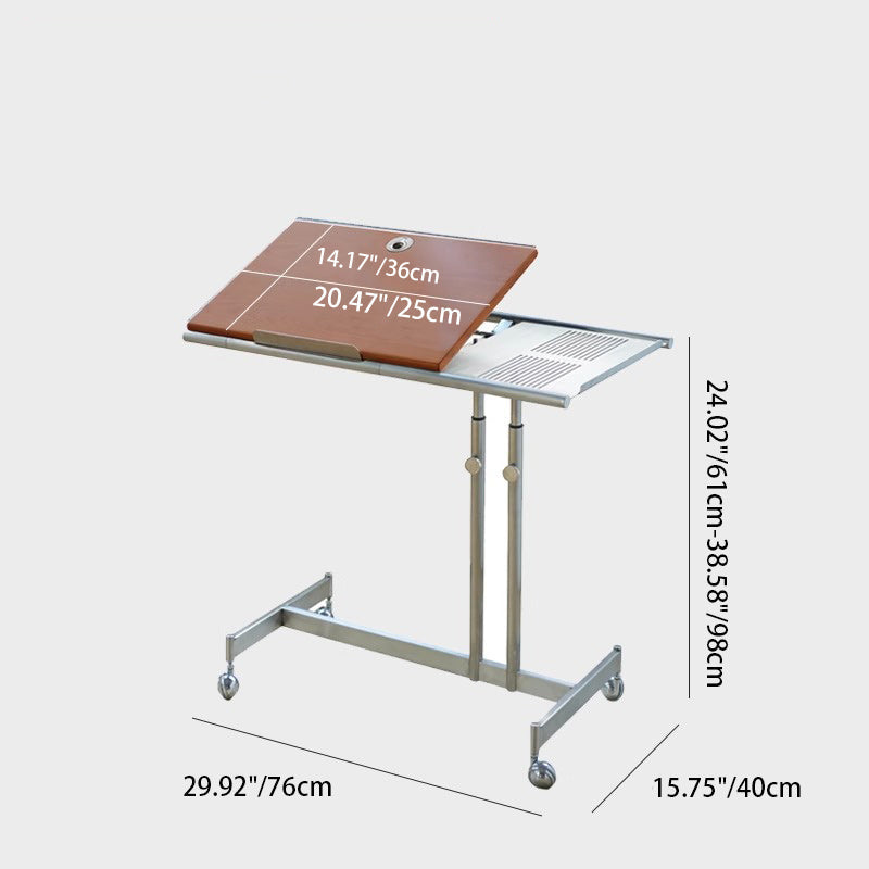 Contemporary Nordic Rectangular Round Pole Solid Wood Stainless Steel Liftable Side Table For Living Room