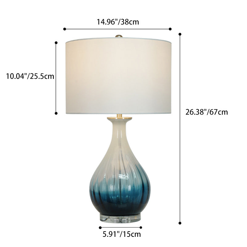 Modern Minimalist Blue Gradient Glass Vase Fabric 1-Light Table Lamp For Bedroom