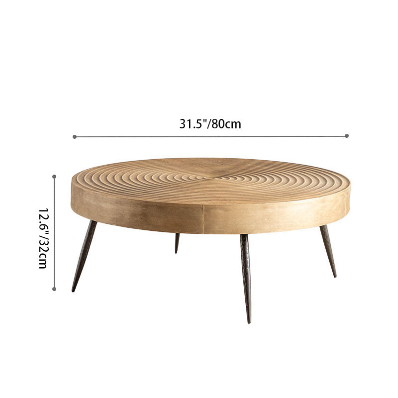 Traditional Japanese Round Tabletop Medium Density Fiberboard Iron Coffee Table 3/4-Leg For Living Room