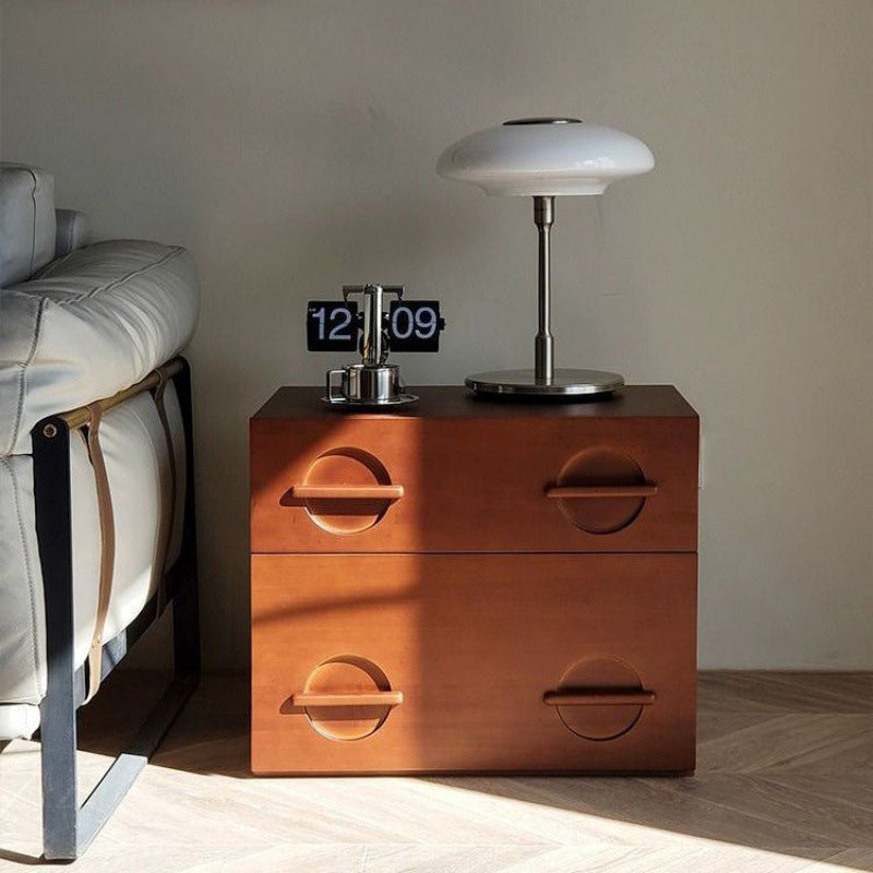 Table de nuit rectangulaire en bois massif nordique contemporain à 2 tiroirs pour chambre 