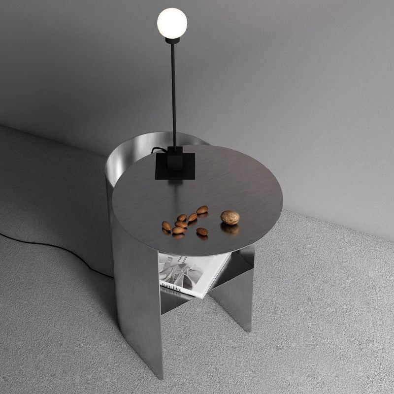 Moderner minimalistischer runder Edelstahl-Beistelltisch 2-stufig für das Wohnzimmer 