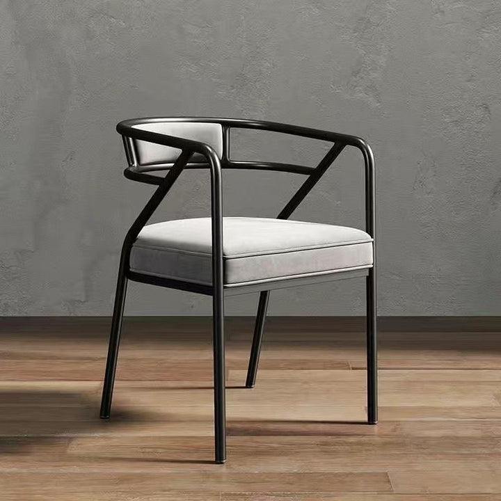 Contemporary Industrial Square Upholstered Suede Fabric PU Leather Iron Dining Chair Curved Backrest Armrest for Dining Room