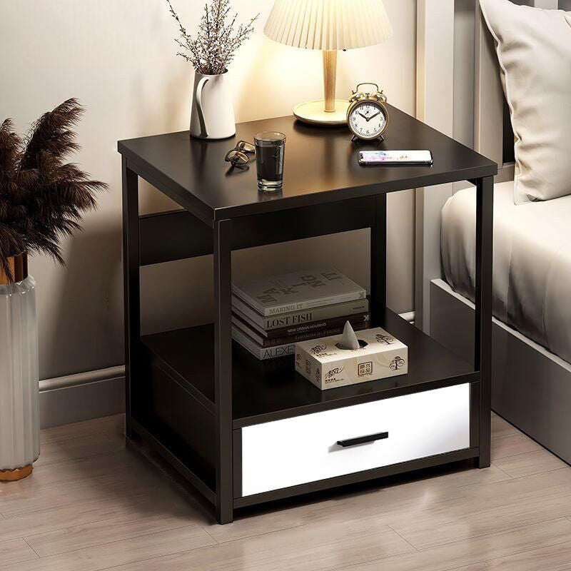 Table de chevet rectangulaire scandinave contemporain avec découpe en bois 1/2 tiroir pour chambre 