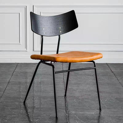 Chaise de salle à manger industrielle contemporaine en cuir PU carré incurvé avec dossier sans accoudoirs pour salle à manger 