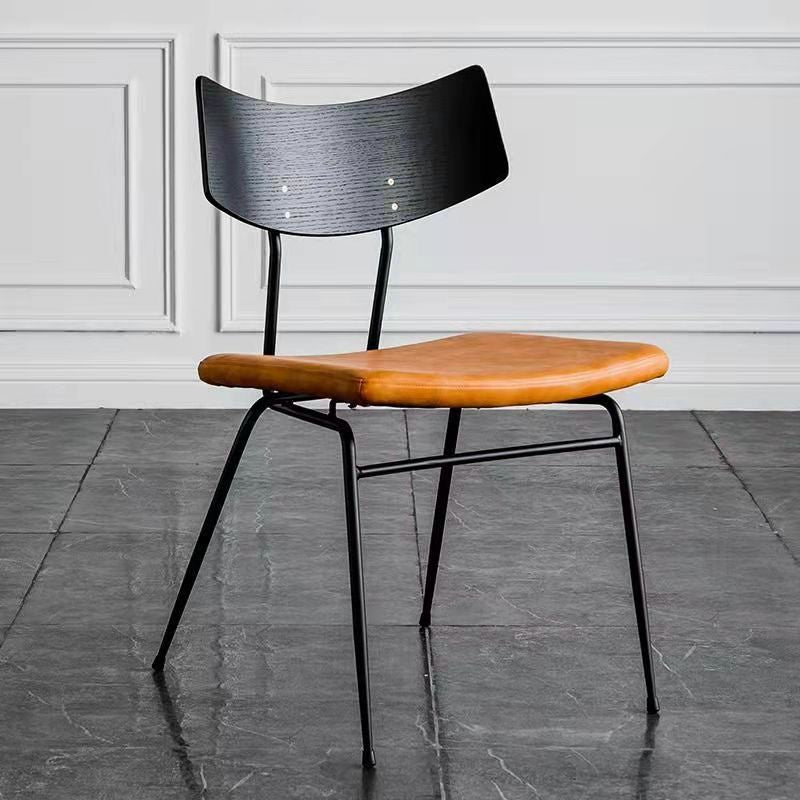 Chaise de salle à manger industrielle contemporaine en cuir PU carré incurvé avec dossier sans accoudoirs pour salle à manger 
