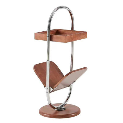 Table d'appoint contemporaine rétro carrée à base ronde en bois de cerisier et acier inoxydable à 2 niveaux pour salon 