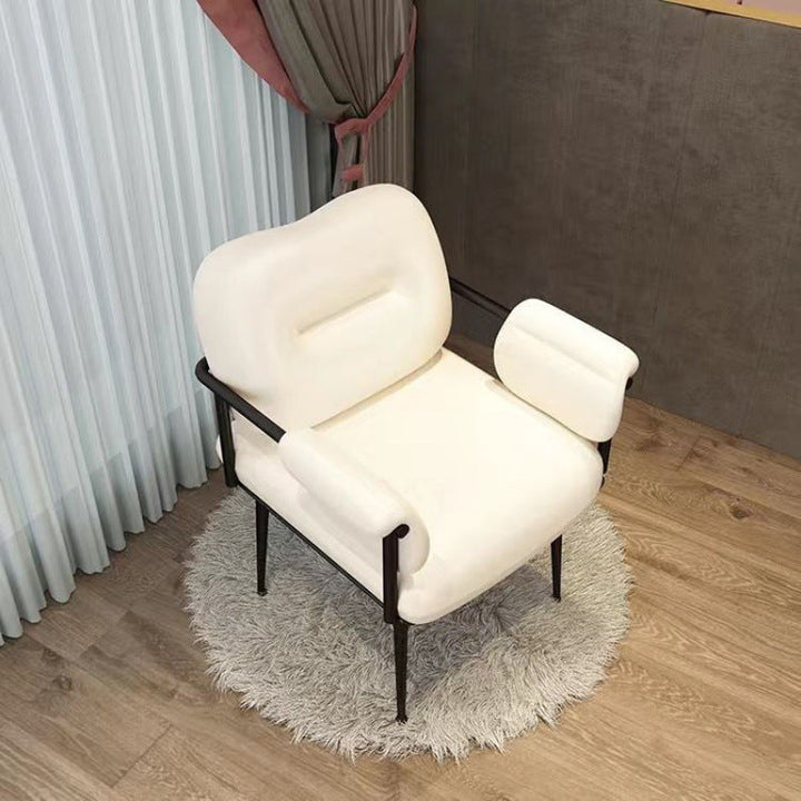 Zeitgenössischer skandinavischer quadratischer PU-Leder-Eisen-Schminkhocker mit Rückenlehne und Armlehne für das Schlafzimmer 