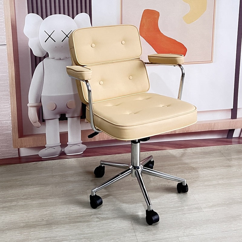 Zeitgenössischer nordischer quadratischer Leder-Metall-Schreibtischstuhl mit Rückenlehne und Armlehne für das Home Office 