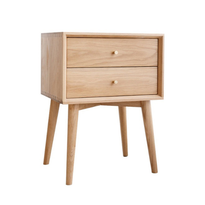 Table de nuit nordique contemporaine en bois massif à 2 tiroirs pour chambre 