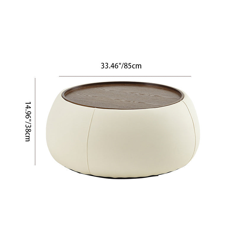 Contemporary Nordic Round Cylinder Walnut Wood Microfiber Leather Coffee Table 1-Storage For Living Room