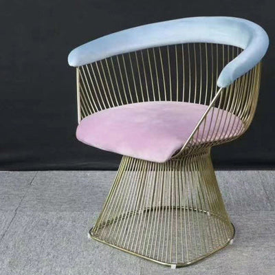 Moderner Luxus Kurven Hohl-Oval Stoff Edelstahl Akzentstuhl Rückenlehne Armlehne Für Wohnzimmer 