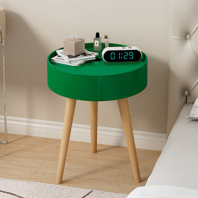 Moderner minimalistischer runder Nachttisch aus PP-Holz mit kabelloser Handy-Ladestation und 1 Ablage für das Bett 