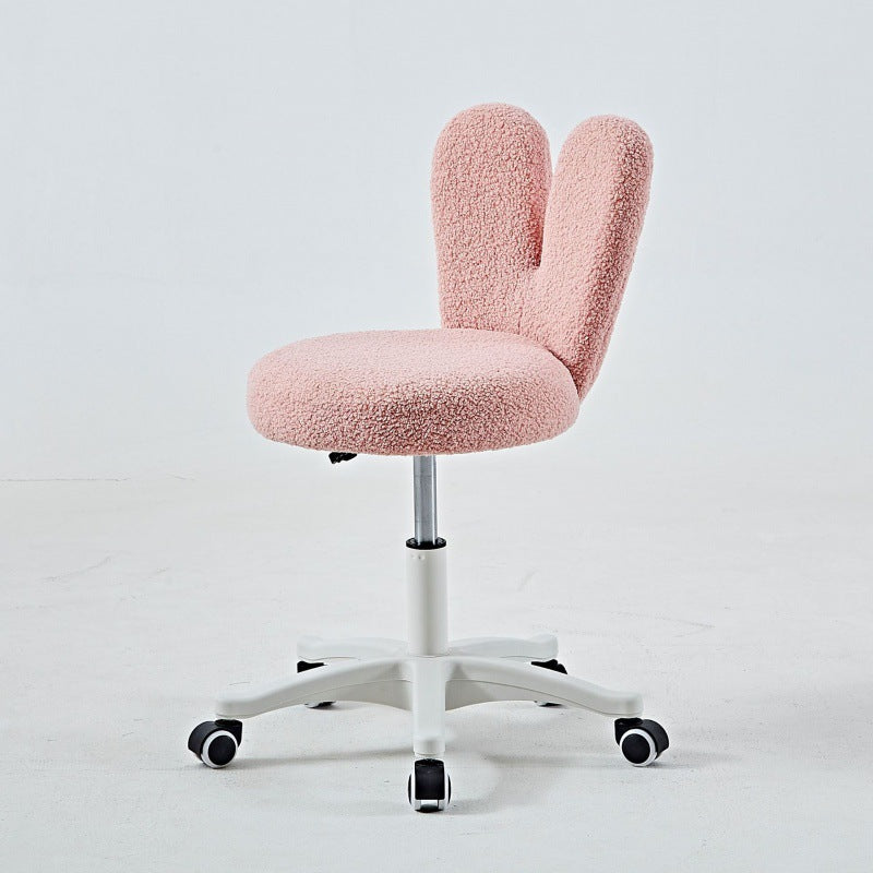 Taburete de tocador redondo minimalista moderno de lana de cordero con respaldo de metal para dormitorio 
