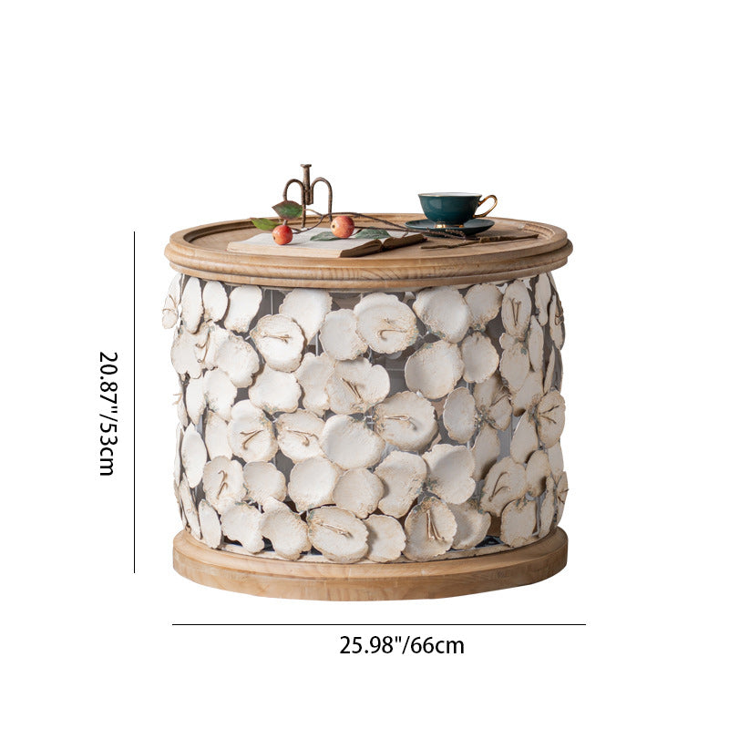 Moderner Art Deco runder Blütenblätter Holz-Eisen-Couchtisch 1-stufig für das Wohnzimmer 
