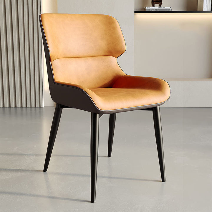 Chaise de salle à manger contemporaine en cuir PU scandinave acier au carbone éponge lignes de veine carrées dossier pour salle à manger 