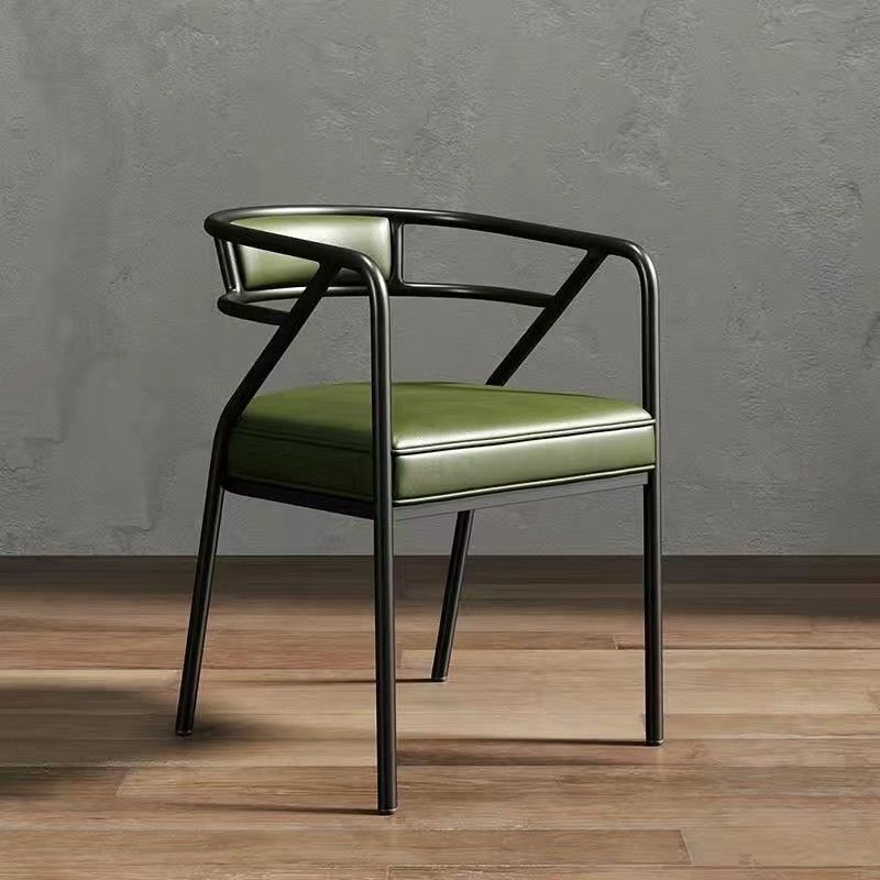 Contemporary Industrial Square Upholstered Suede Fabric PU Leather Iron Dining Chair Curved Backrest Armrest for Dining Room