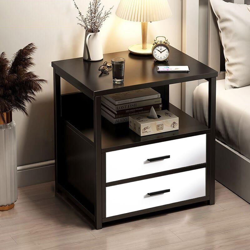 Table de chevet rectangulaire scandinave contemporain avec découpe en bois 1/2 tiroir pour chambre 