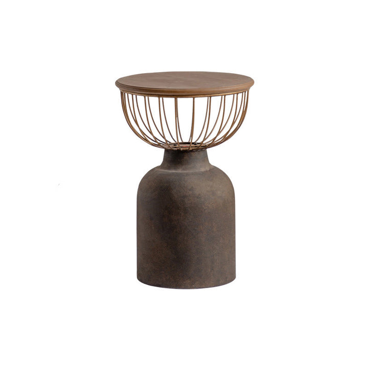 Traditional Vintage Round Half Column Wood Metal Coffee Table 1-Tier For Living Room