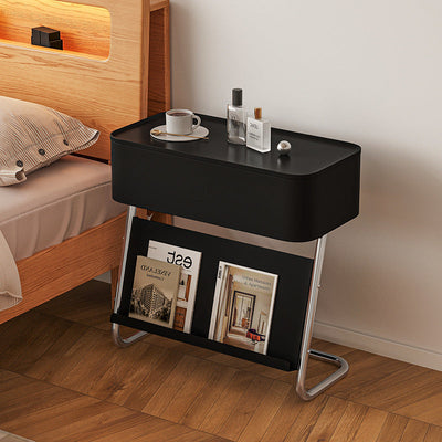 Table de nuit moderne minimaliste rectangulaire en acier inoxydable et acier au carbone avec 1 tiroir pivotant pour le chevet 