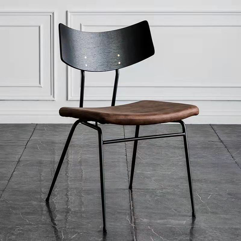 Chaise de salle à manger industrielle contemporaine en cuir PU carré incurvé avec dossier sans accoudoirs pour salle à manger 