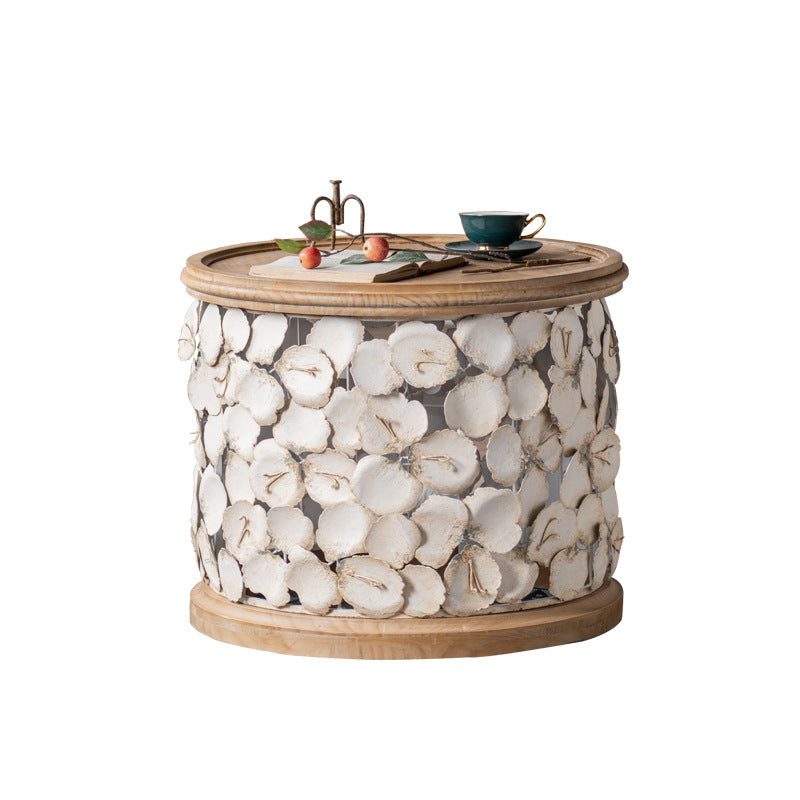 Moderner Art Deco runder Blütenblätter Holz-Eisen-Couchtisch 1-stufig für das Wohnzimmer 