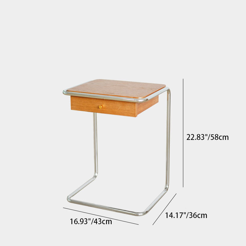 Moderner minimalistischer quadratischer Beistelltisch aus Holz und Edelstahl, 1-stufig, für das Wohnzimmer 