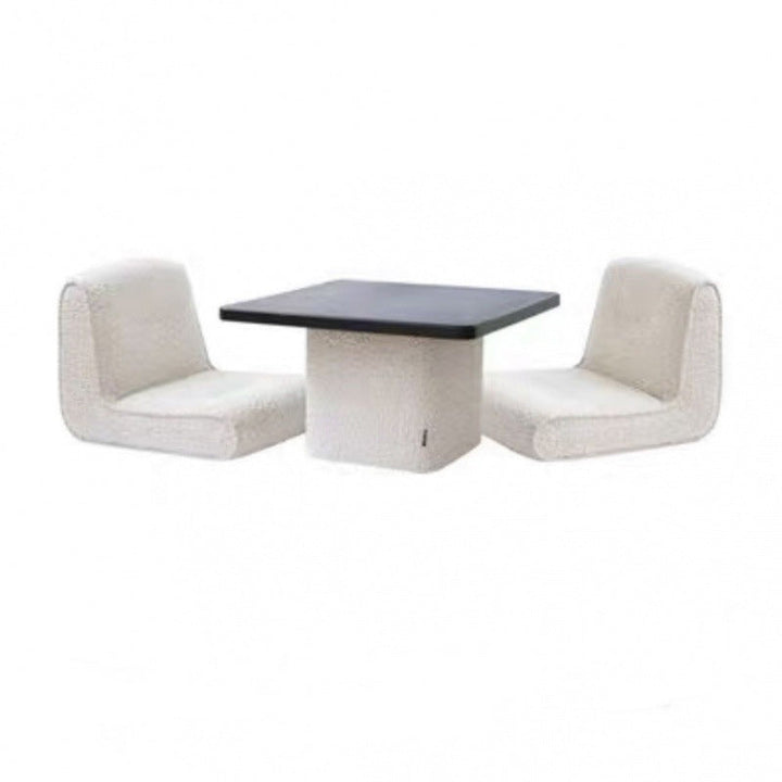 Conjunto de mesa de centro y sillas tatami cuadradas japonesas tradicionales de tela sherpa blanca y madera de pino Toon para sala de estar 