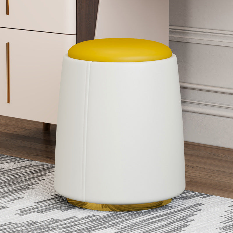 Taburete de tocador sin respaldo ni brazos, cilindro minimalista moderno, cuero Napa, madera maciza, hierro, para dormitorio 