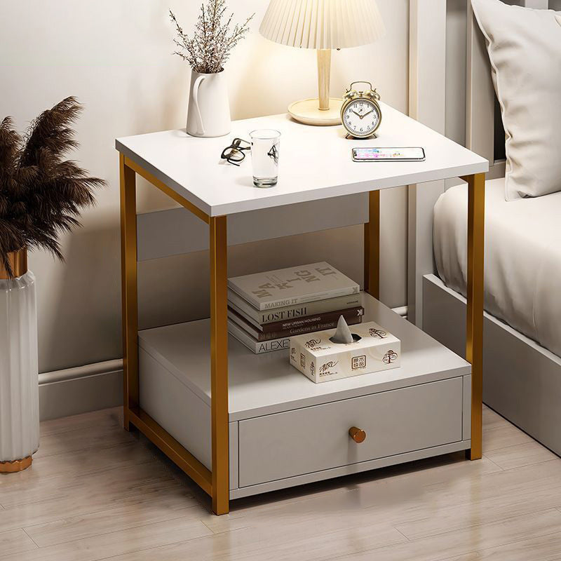 Table de chevet rectangulaire scandinave contemporain avec découpe en bois 1/2 tiroir pour chambre 