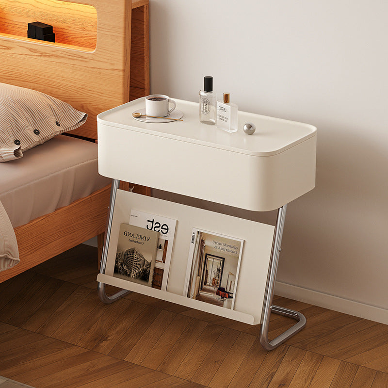 Table de nuit moderne minimaliste rectangulaire en acier inoxydable et acier au carbone avec 1 tiroir pivotant pour le chevet 