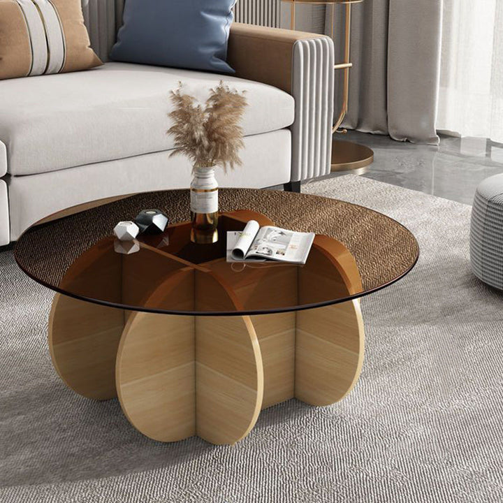 Modern Luxury Round Oval Cross Base Glass MDF Coffee Table For Living Room
