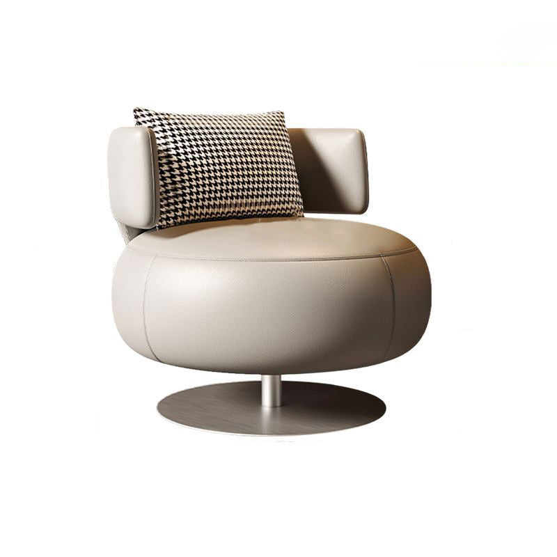 Contemporary Scandinavian Round Curved PU Leather Sponge Stainless Steel Accent Chair Backrest Rotatable For Living Room