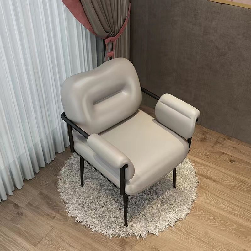 Zeitgenössischer skandinavischer quadratischer PU-Leder-Eisen-Schminkhocker mit Rückenlehne und Armlehne für das Schlafzimmer 