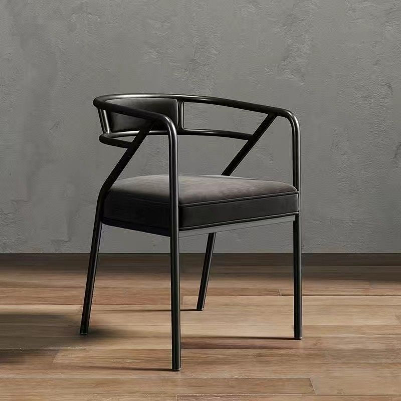 Contemporary Industrial Square Upholstered Suede Fabric PU Leather Iron Dining Chair Curved Backrest Armrest for Dining Room