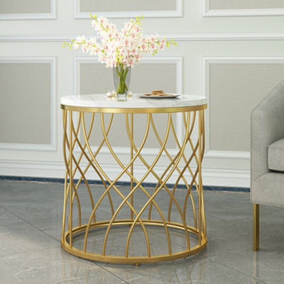 Modern Minimalist Cylindrical Steel Stone End Table Openwork Design For Living Room