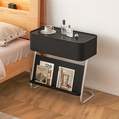 Table de nuit moderne minimaliste rectangulaire en acier inoxydable et acier au carbone avec 1 tiroir pivotant pour le chevet 