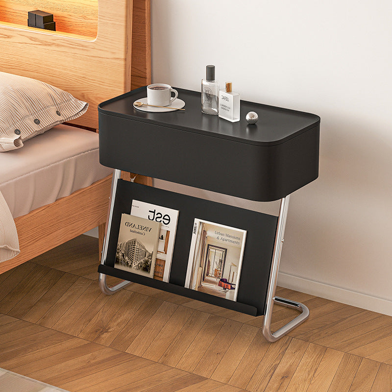 Table de nuit moderne minimaliste rectangulaire en acier inoxydable et acier au carbone avec 1 tiroir pivotant pour le chevet 