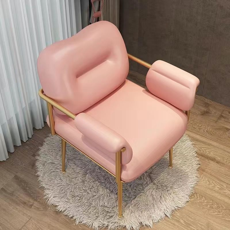 Zeitgenössischer skandinavischer quadratischer PU-Leder-Eisen-Schminkhocker mit Rückenlehne und Armlehne für das Schlafzimmer 
