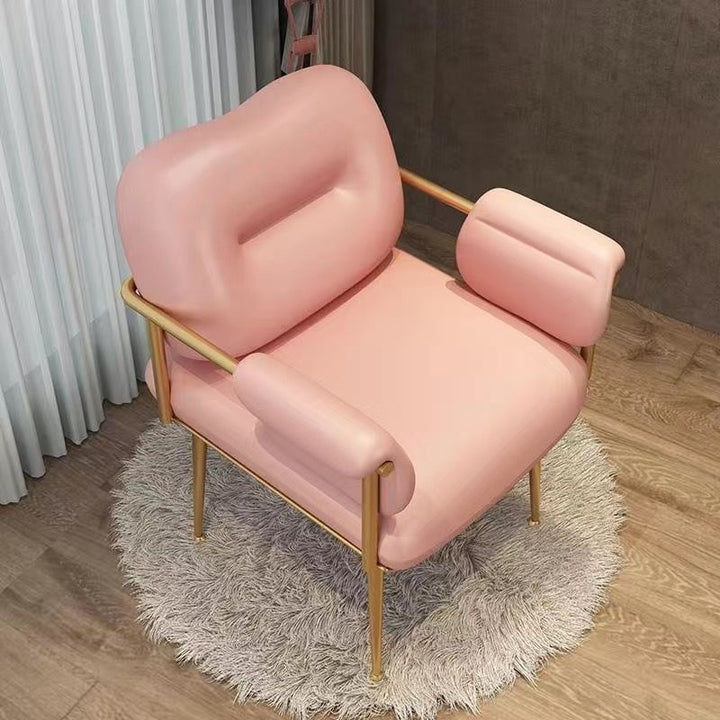 Zeitgenössischer skandinavischer quadratischer PU-Leder-Eisen-Schminkhocker mit Rückenlehne und Armlehne für das Schlafzimmer 