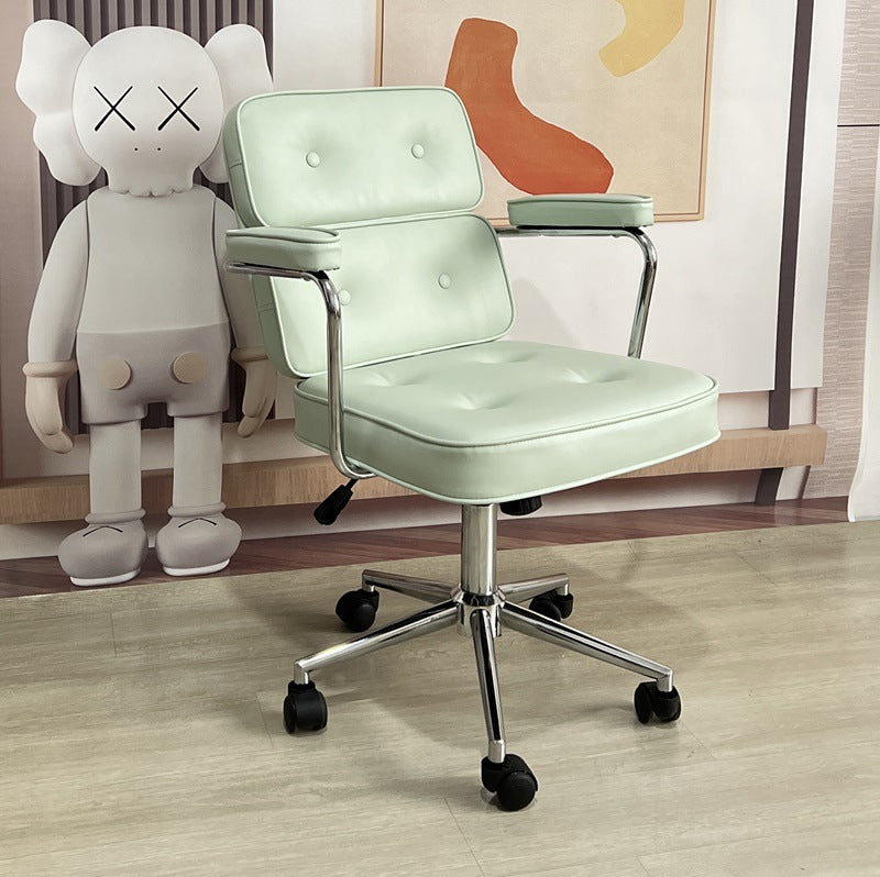Zeitgenössischer nordischer quadratischer Leder-Metall-Schreibtischstuhl mit Rückenlehne und Armlehne für das Home Office 