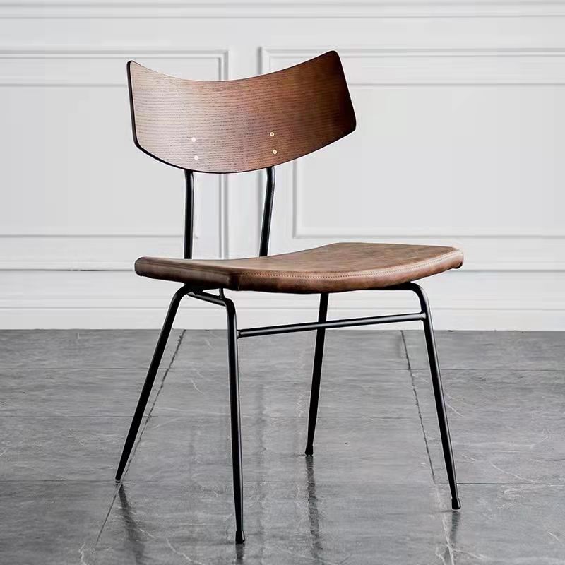 Chaise de salle à manger industrielle contemporaine en cuir PU carré incurvé avec dossier sans accoudoirs pour salle à manger 