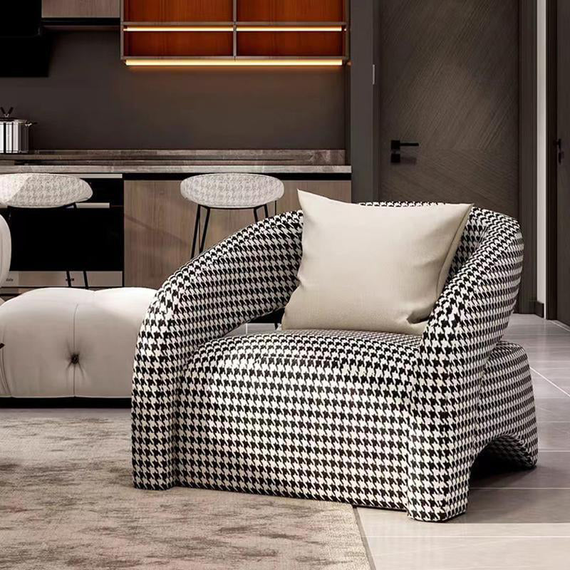 Modern Luxury Curved Square Leather Sherpa Fabric Wood Accent Chair Backrest Arm For Living Room