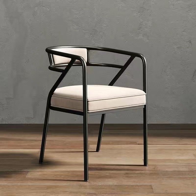 Contemporary Industrial Square Upholstered Suede Fabric PU Leather Iron Dining Chair Curved Backrest Armrest for Dining Room