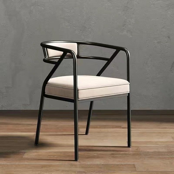 Contemporary Industrial Square Upholstered Suede Fabric PU Leather Iron Dining Chair Curved Backrest Armrest for Dining Room