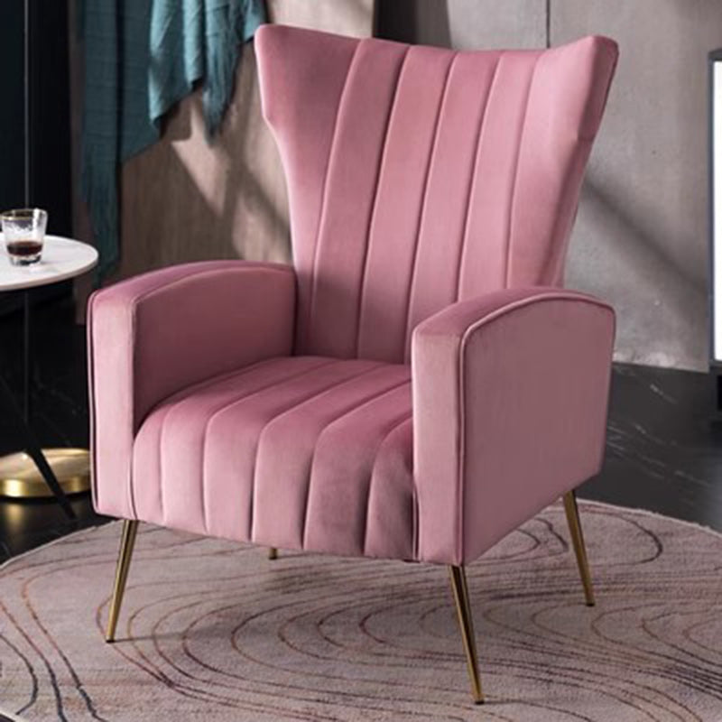 Moderner Luxus Trapezförmiger Quadratischer Samt Holz Edelstahl Akzentstuhl Rückenlehne Arm Für Wohnzimmer 