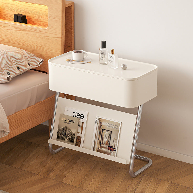 Table de nuit moderne minimaliste rectangulaire en acier inoxydable et acier au carbone avec 1 tiroir pivotant pour le chevet 
