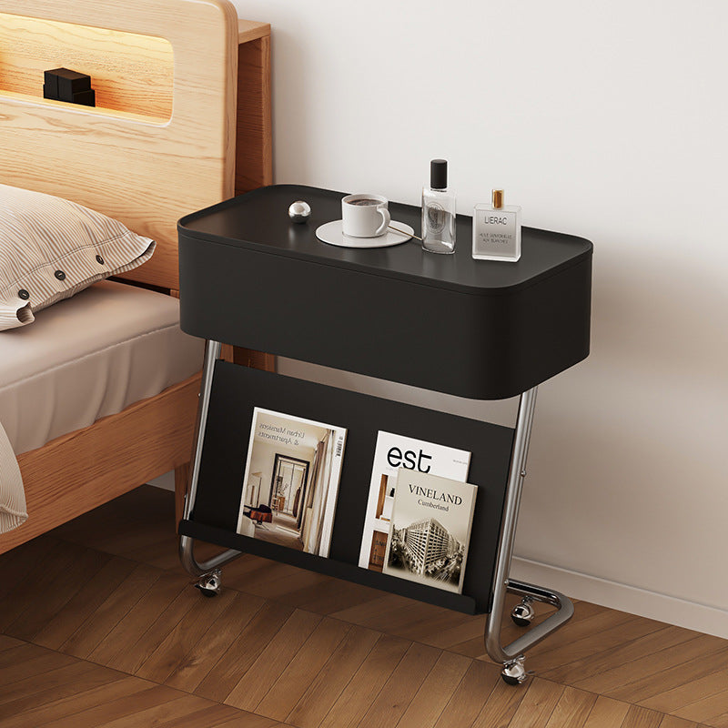 Table de nuit moderne minimaliste rectangulaire en acier inoxydable et acier au carbone avec 1 tiroir pivotant pour le chevet 