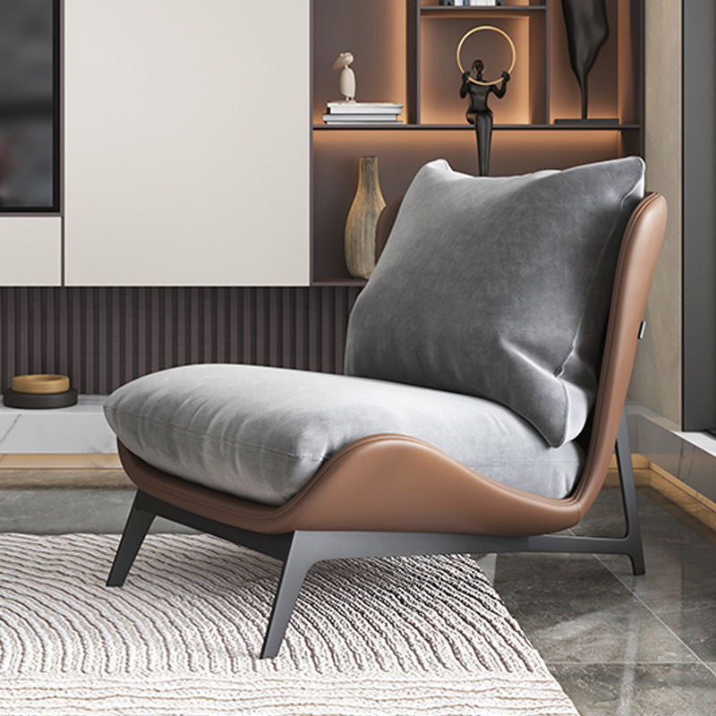 Contemporary Scandinavian Microfiber Leather Velvet Cotton Latex Carbon Steel Square Accent Chair Backrest Footrest For Living Room